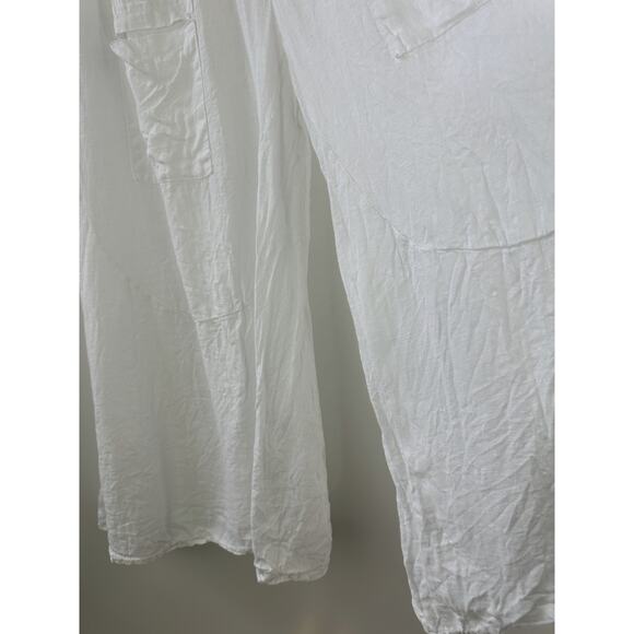TG.U 100% Linen EXTRA Wide Leg Pant Italy Lagonlook Coastal Beachy Pockets White - Picture 6 of 11